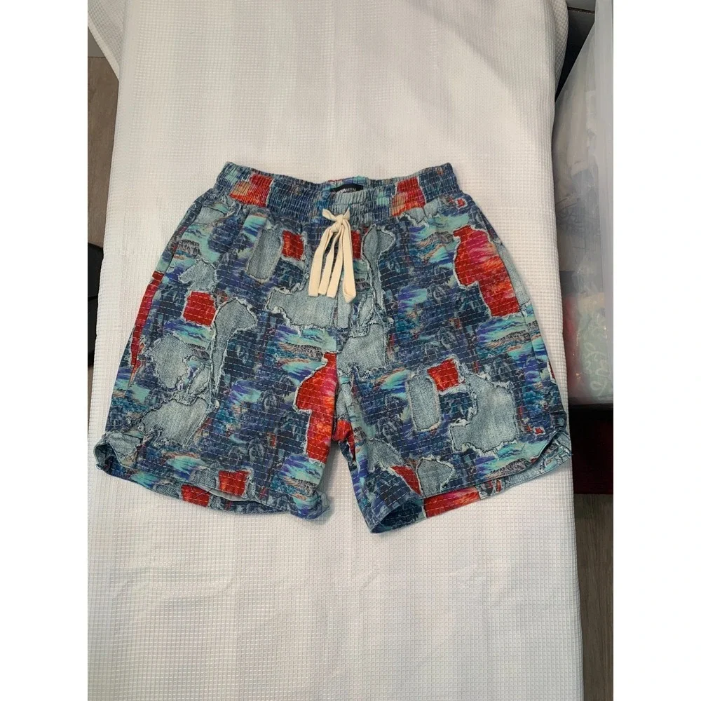 (G-217) Nova Men Swim Trunks Shorts Size M Multicolor Abstract Print‎ Drawstring